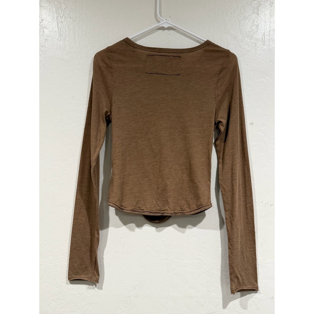 Free People We The Free Brown Ruched Front Long Sleeve Top Medium Boho Tee - Picture 4 of 7